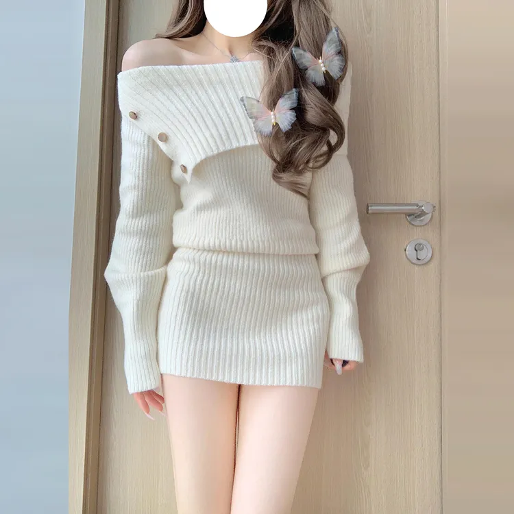 小个子针织长袖连衣裙子女秋冬季2025新款法式气质纯欲辣妹包臀裙