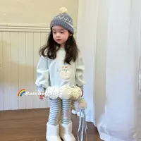 【彩虹家】2025深秋冬款儿童加绒雪人卫衣条纹打底裤套装-98029