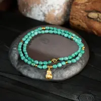 【壹芳珠宝】天然原矿绿松随形豆豆18k金镶多圈项链5-6mm