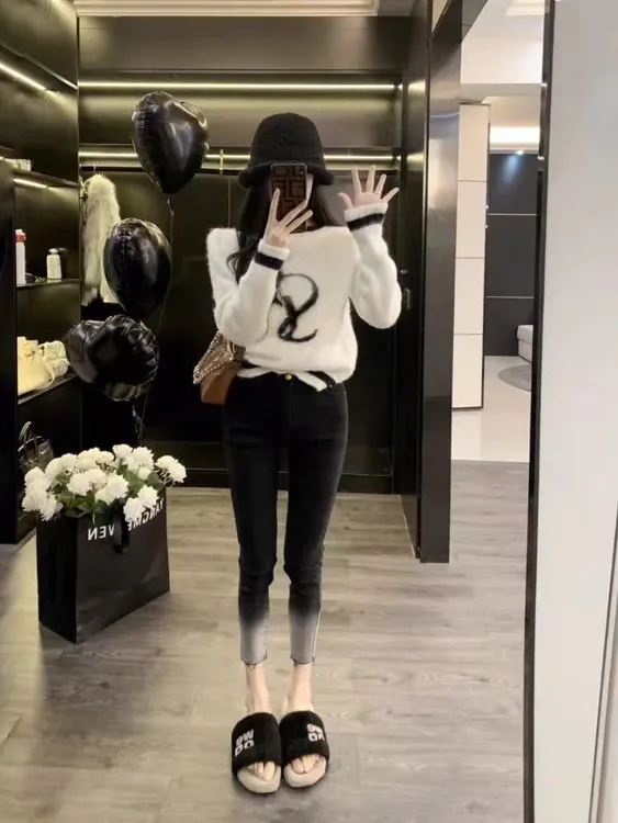 2025秋冬设计感针织衫小个子日系温柔系上衣渐变色牛仔裤两件套装