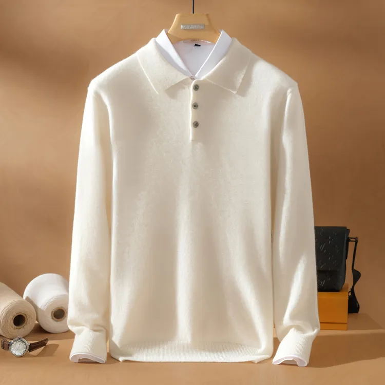 【不议价】男士330克纯山羊绒衫POLO领毛衣商务休闲长袖针织套头衫