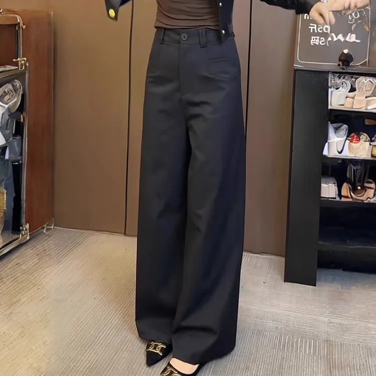 西装裤女2025新款秋季大码复古宽松显瘦百搭垂感直筒黑色休闲裤子