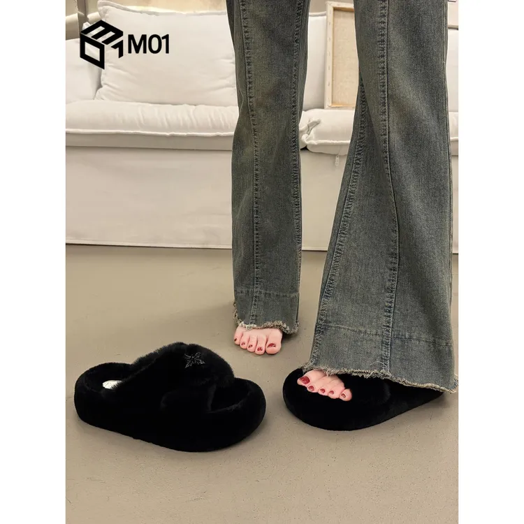 M01爆款绝美厚底毛毛拖鞋女外穿高级感超火新款秋冬毛茸茸毛绒鞋