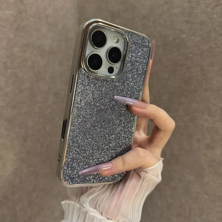 电镀闪粉适用苹果16promax手机壳iPhone15全包14小众个性13女款12