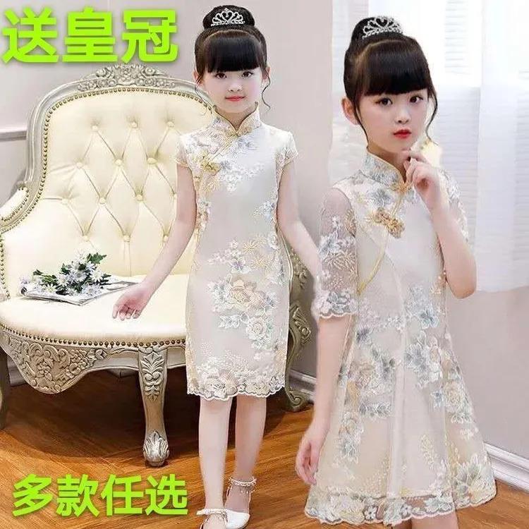 FAVMARTHA女童旗袍连衣裙夏儿童礼服2025新款公主裙古筝演出服女