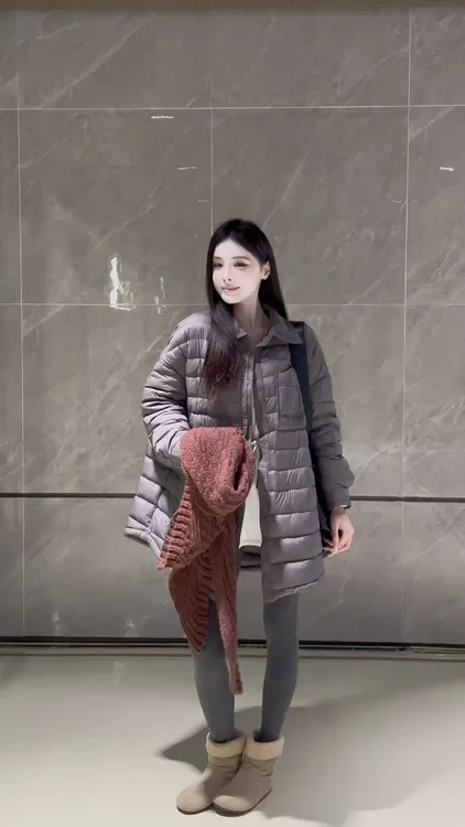 法式中长款翻领落肩袖薄款加绒加厚款棉衣外套2025秋冬新款衣服