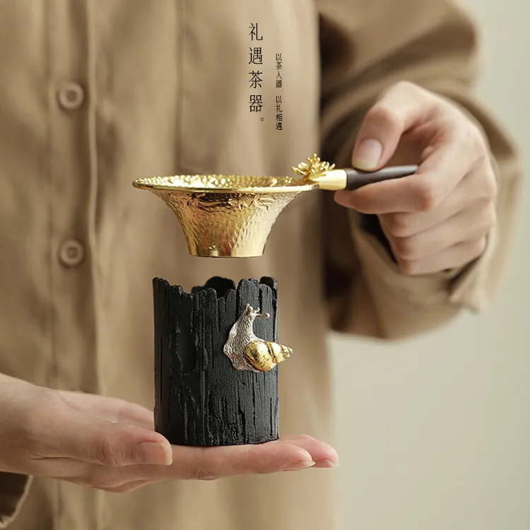 合金茶漏一体木把锦鲤茶滤高档茶水分离滤茶器家用创意茶漏斗茶道