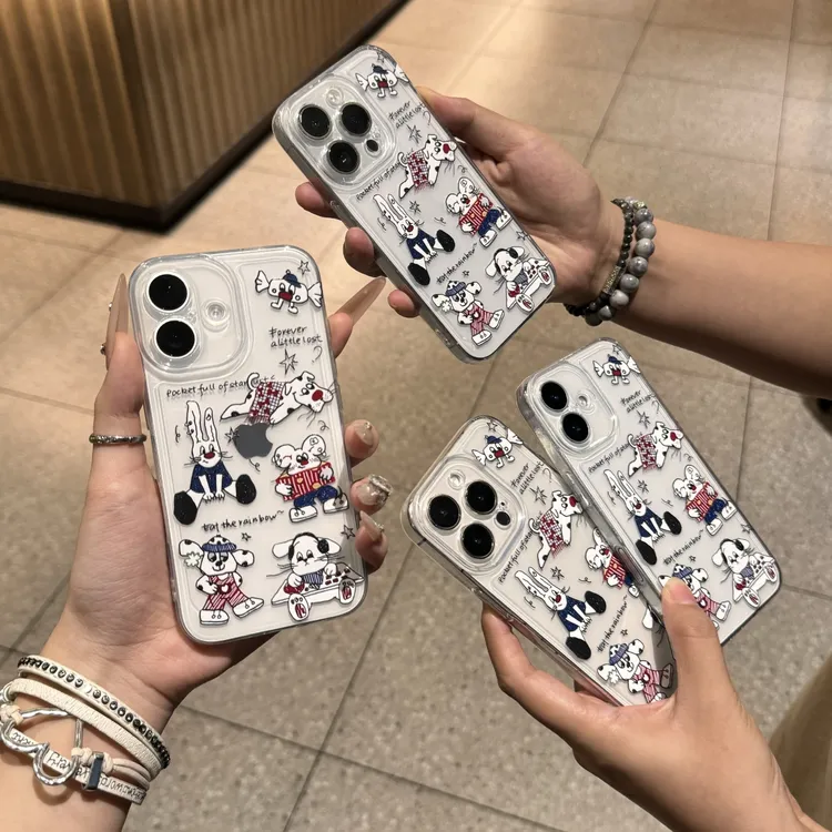 童趣线描萌宠适用苹果16pro手机壳太空壳oppo小米15华为vivo防摔