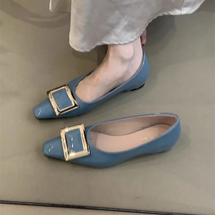 气质方扣单鞋女2025春季法式小众优雅配裙子方头浅口内增高晚晚鞋