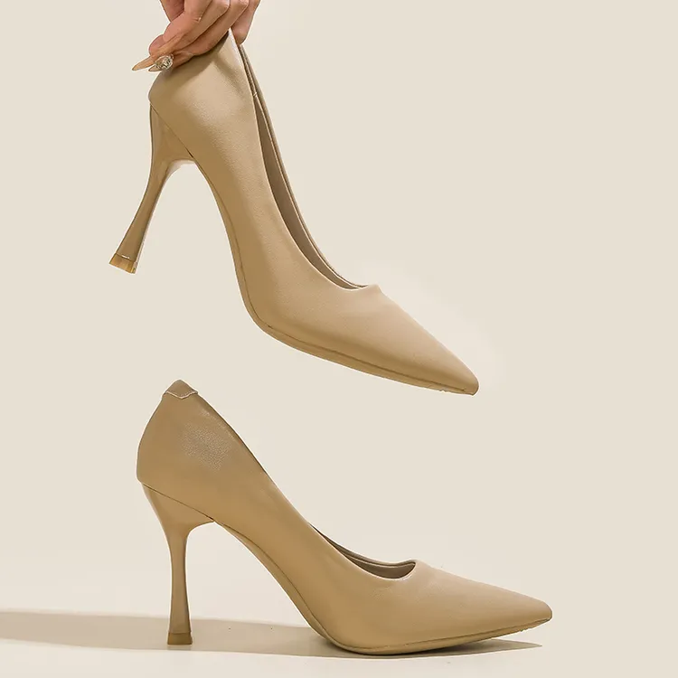 踩屎感高跟鞋女细跟尖头气质通勤工作鞋上班鞋不累脚法式绒面单鞋