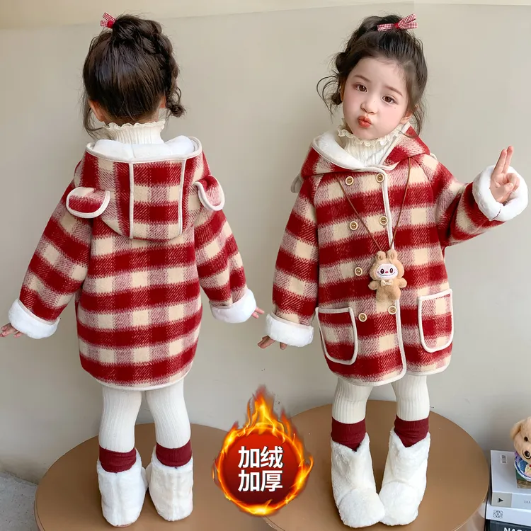 2025新款儿童冬季棉服外套女童秋冬加绒连帽卡通锋衣女孩保暖潮