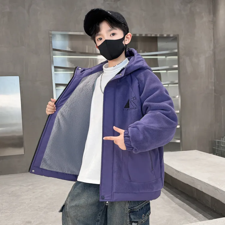 男童加绒外套2025秋冬新款奥利绒大棉服男孩大儿童摇粒绒加厚冬季