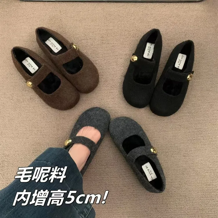 韩版内增高厚底玛丽珍棉鞋女款2025新款爆款浅口休闲圆头毛毛女鞋