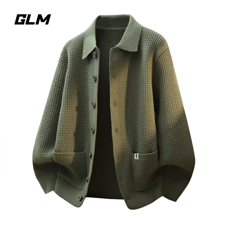 GLM秋冬季纯色开衫外套男2025新款潮流宽松休闲青年纽扣翻领毛衣