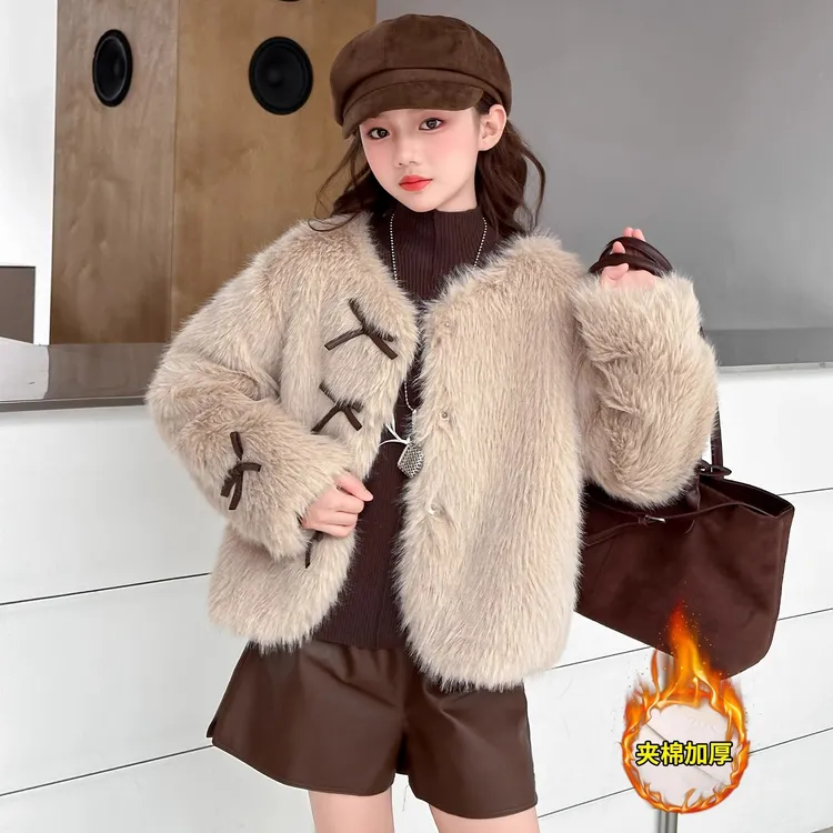 女童秋冬款仿皮草外套2025新款洋气大儿童毛绒冬季加厚短款毛毛衣