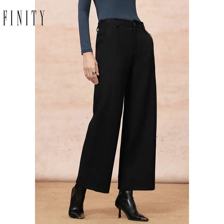FINITY休闲裤针织高腰时尚百搭女士黑色宽松秋冬显瘦运动秋季