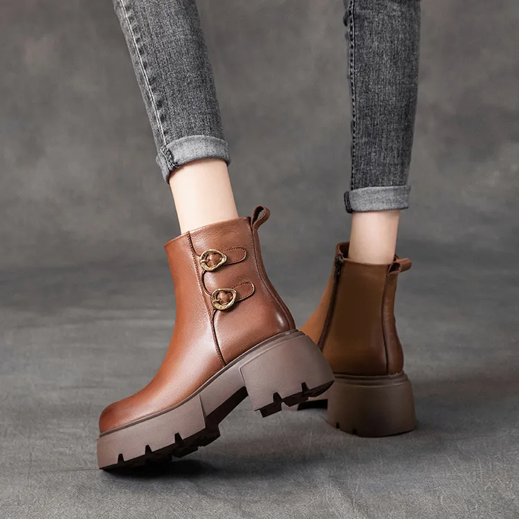 【意式风情】头层牛皮马丁靴女加绒秋冬新款真皮厚底复古通勤短靴女