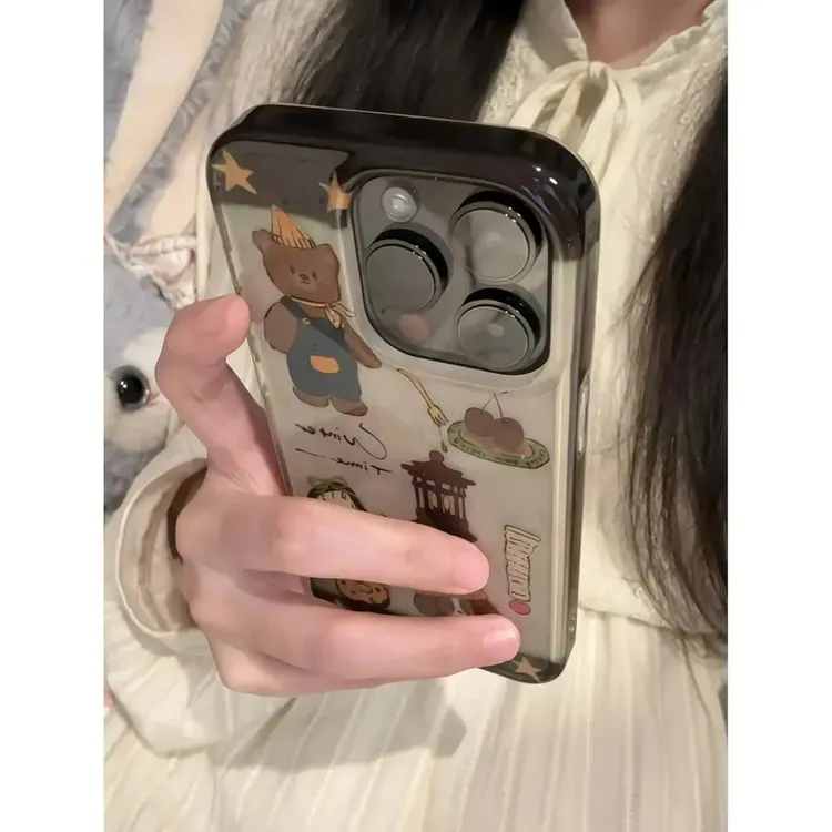 拼色时钟帽子小狗甜甜圈适用苹果17/16promax手机壳iphone15/14套