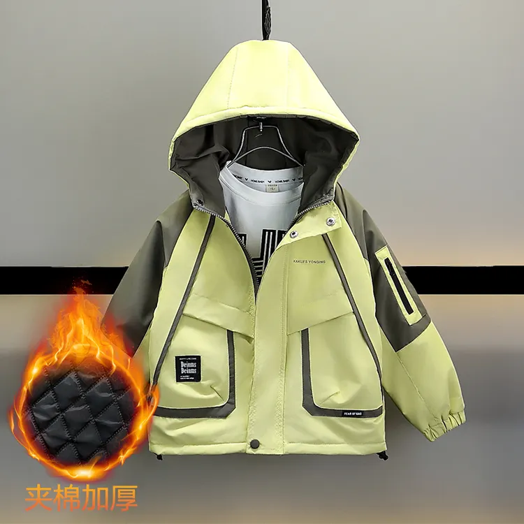 男童加棉外套深秋款2025新款儿童夹棉冲锋衣初冬2棉秋冬款风衣潮