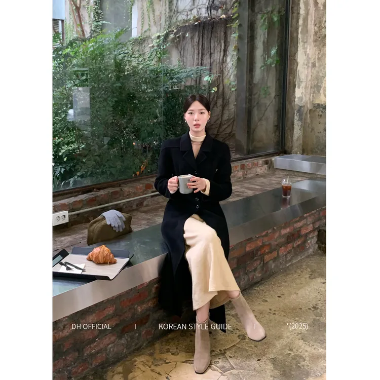 现货DH大花【秀场大衣】100绵羊毛黑色赫本大衣高级感毛呢大衣外套