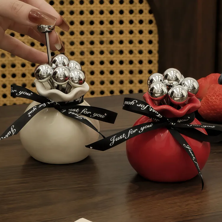 DAIMU水果叉套装家用高级感不锈钢小叉子收纳罐精致复古水果签