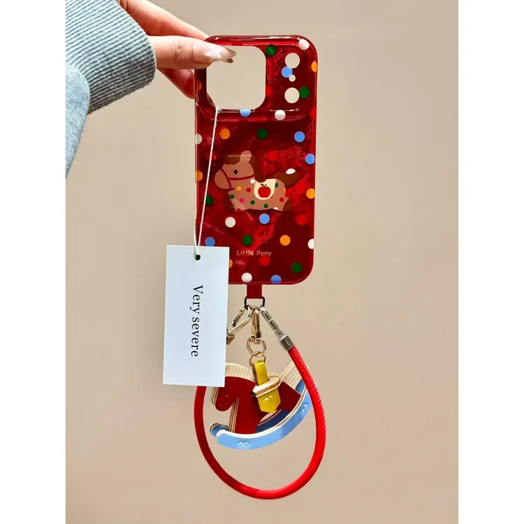 新年红彩色波点小马挂件适用iPhone17promax苹果16手机壳15挂绳14