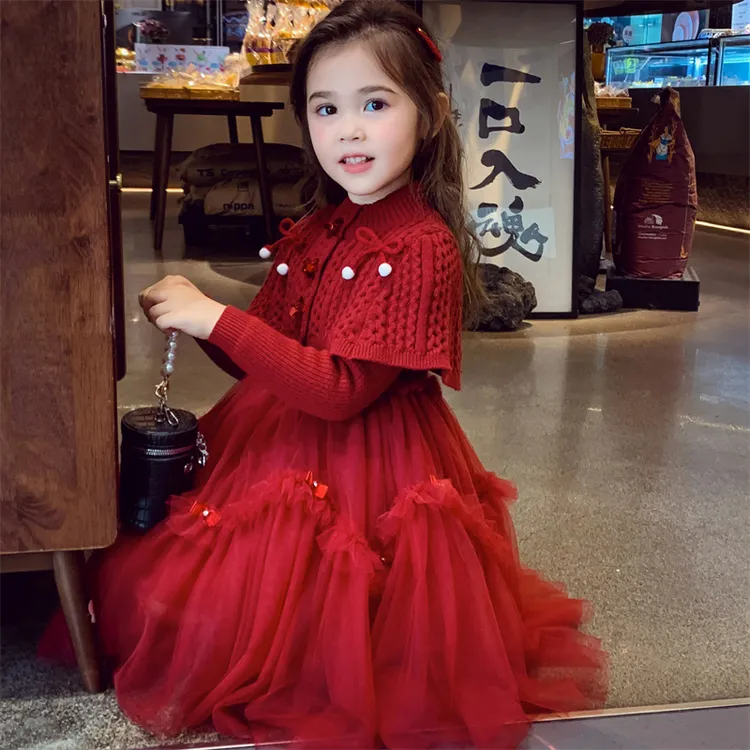 女童拜年服冬季2025新款红色加绒洋装新年裙子儿童过年喜庆衣服