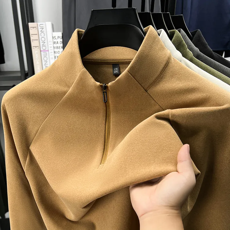 【型男穿搭】秋冬美式男士拉链立领卫衣休闲时尚纯色双面德绒打底衫商品图