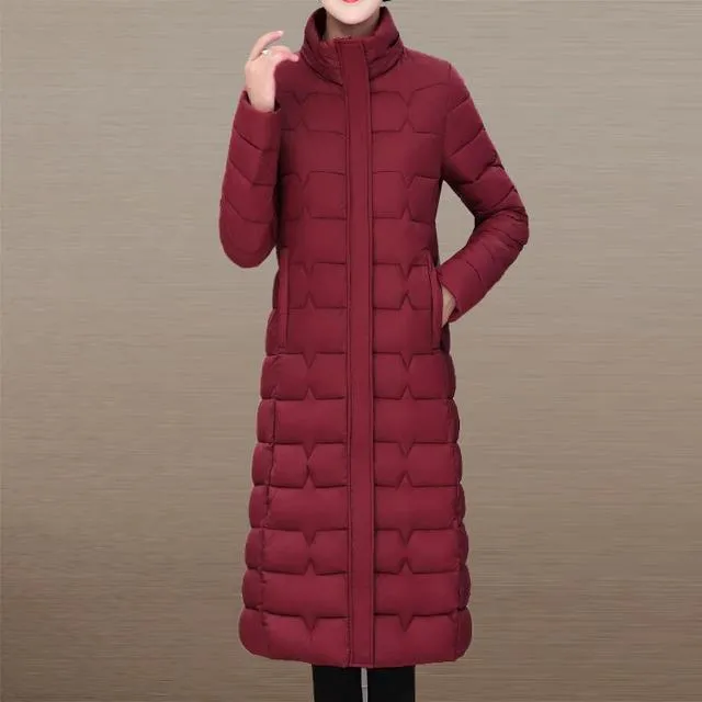 中老年羽绒棉衣女中长款过膝加厚棉服女冬季大码棉袄冬季外套新品