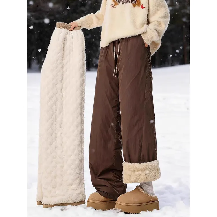 棕咖色巨厚厚毛绒裤子男女秋冬加绒加厚东北外穿棉裤三防滑雪裤