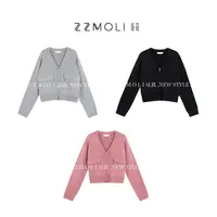 ZZMOLI简约松弛棉羊毛大袋口V领开衫毛衣双拉链针织外套ZBY18158