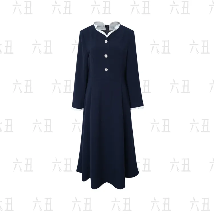 【六丑】新款通勤冬季时尚百搭多扣拼接领连衣裙512LYQ1227