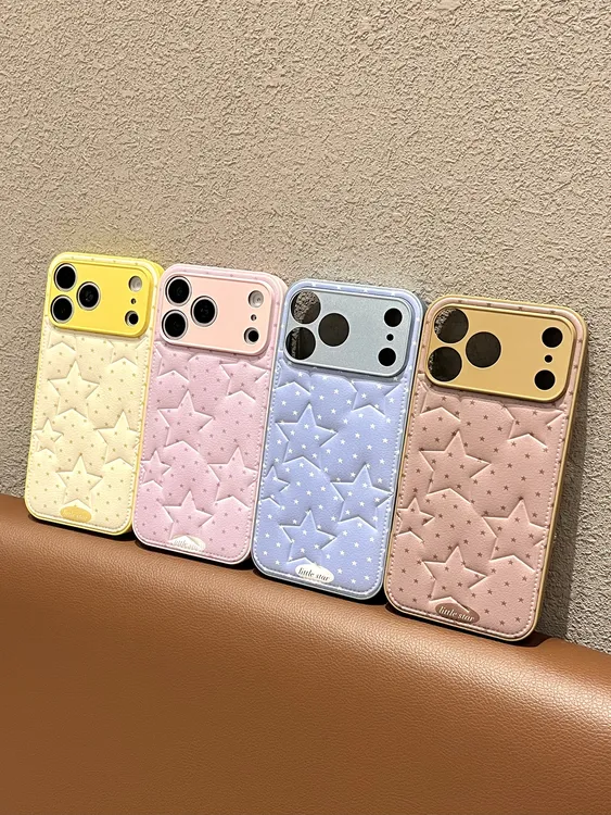 INS风皮纹五角星鼓包壳适用苹果17/华为/小米防摔手机壳