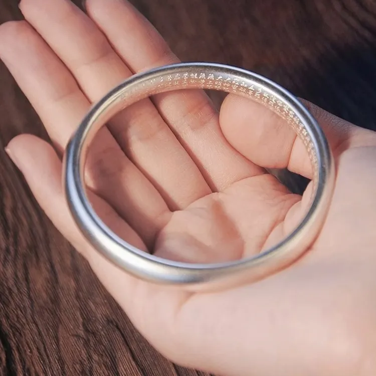 足银手镯 女999闭口泥鳅背古法心经磨砂素圈银镯子送女友