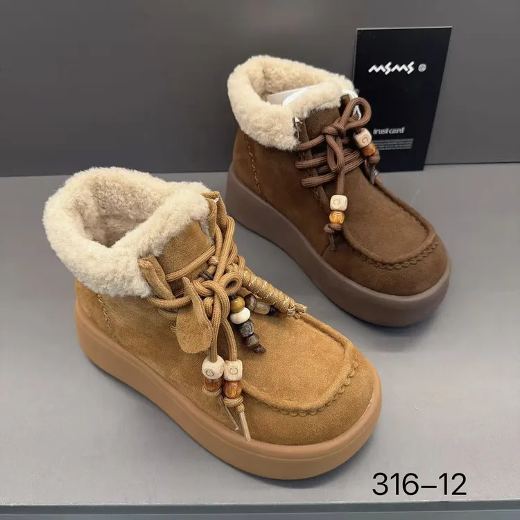 玛莎玛索冬季新款大棉雪地靴316-12时尚百搭休闲系带切尔西保暖鞋