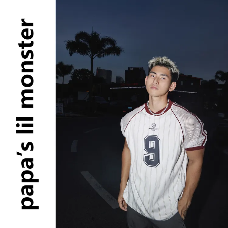 拼接镂空球风 美式重工条纹数字印花短袖T恤男 夏季情侣穿搭上衣