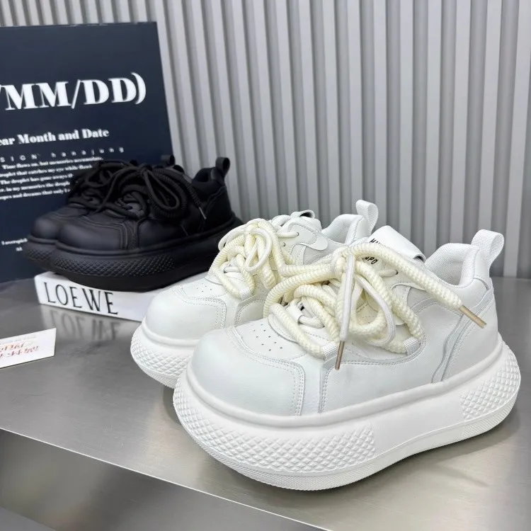 简约大头系带厚底运动休闲鞋2025秋冬新款丑萌百搭显瘦加绒老爹鞋