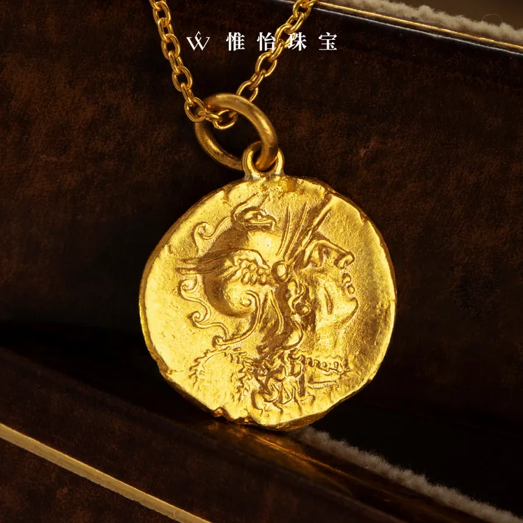 【罗马女神】足金黄金吊坠女土耳其纯金金币吊坠双面雕刻双子座挂坠