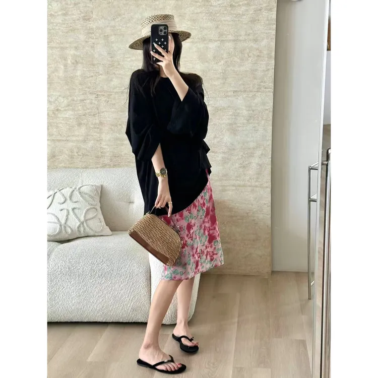 SP【生如夏花】明媚复古穿搭整套松弛感长袖罩衫碎花半身裙子套装女