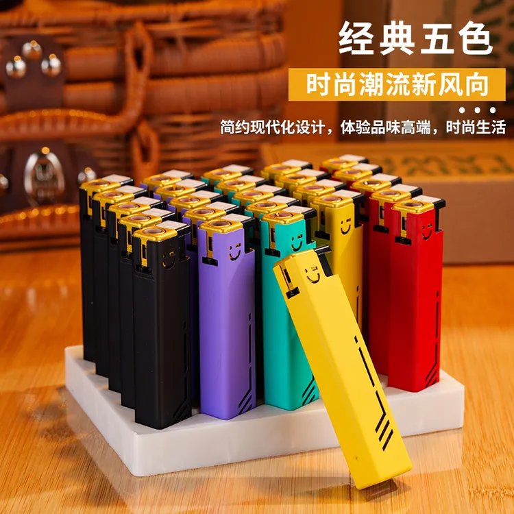 时尚方形金属套壳蓝焰直冲防风打火机零售批发个性简约充气打火机