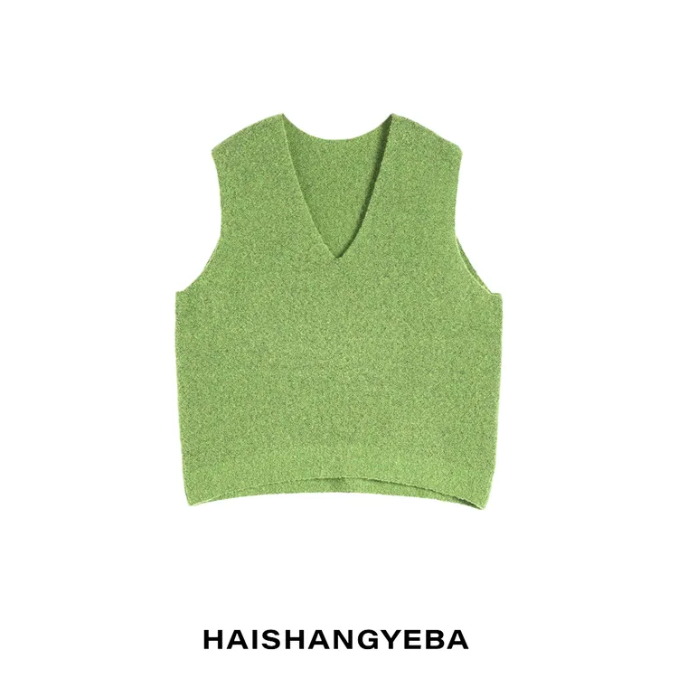 【海上叶爸】新款2025秋冬百搭绵羊毛套头V领宽松无袖马甲背心