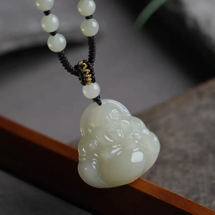 正品天然和田玉吊坠女款弥勒佛大肚笑佛项链玉佛玉石玉佩国风礼物