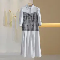 【半价q仓-唐长老自营】20524女装气质长款假两件七分袖连衣裙MSL