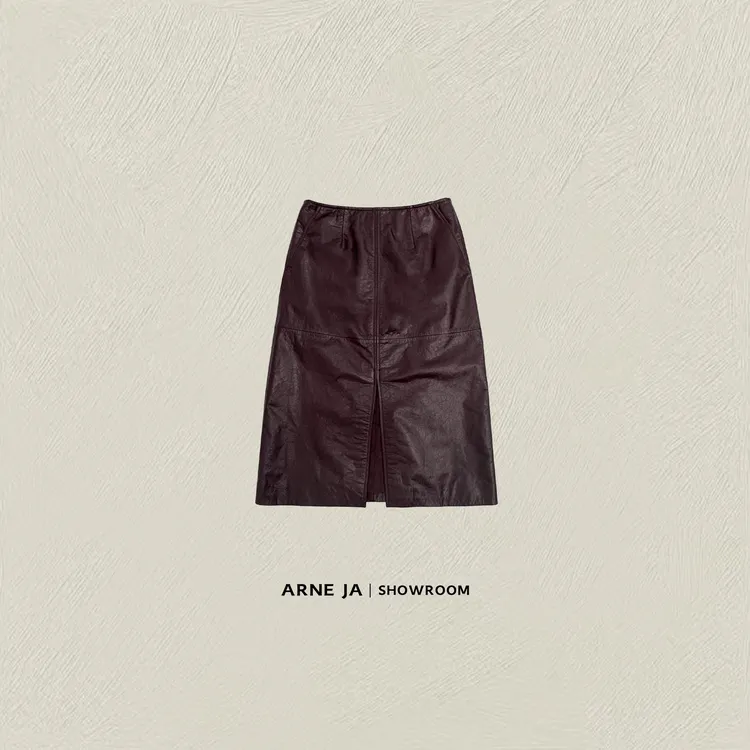 ARNE JA｜“分割艺术”全植鞣做旧皱感头层牛皮开叉半裙D53SQ1163