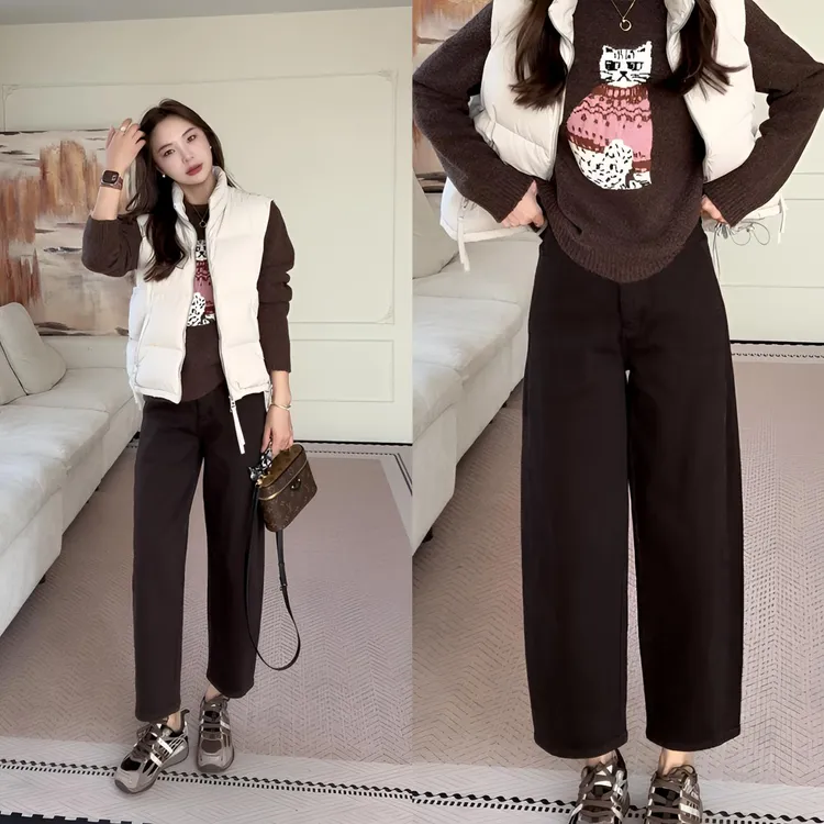 【余欢欢】冬季休闲显瘦百搭植绒牛仔九分裤-YHK50362