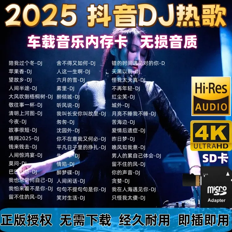 TF内存卡2025重低音抖音DJ车载音乐热门流行歌曲SD存储卡音响耳机