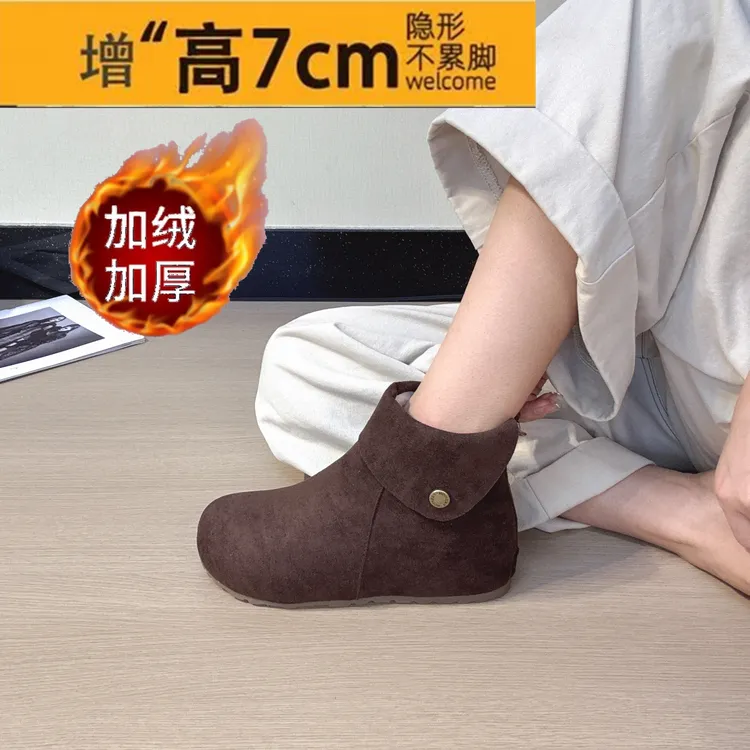 7cm内增高加绒复古软皮勃肯靴女2025秋冬新款时髦百搭休闲短靴子