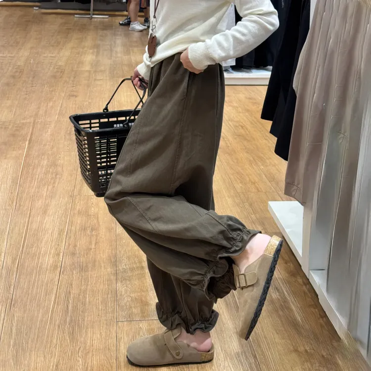 咖色九分花苞灯笼裤女秋新款小个子宽松显瘦工装阔腿气球休闲裤子