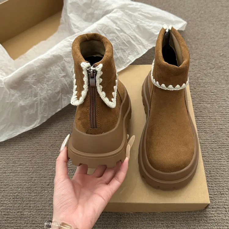 2025秋冬新款厚底爆款马丁靴英伦风圆头时尚百搭休闲加绒增高靴子