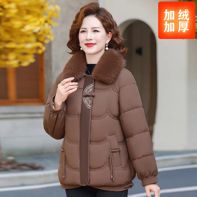 厚款时尚女装中年装棉衣加绒加厚保暖冬天衣服40岁短款衣服冬装保
